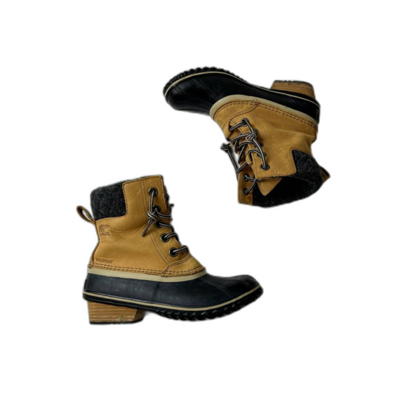 Sorel Womens Winter Slimpack Lace II Boot Size 6.5 Leather Tan Rubber - Picture 1 of 15